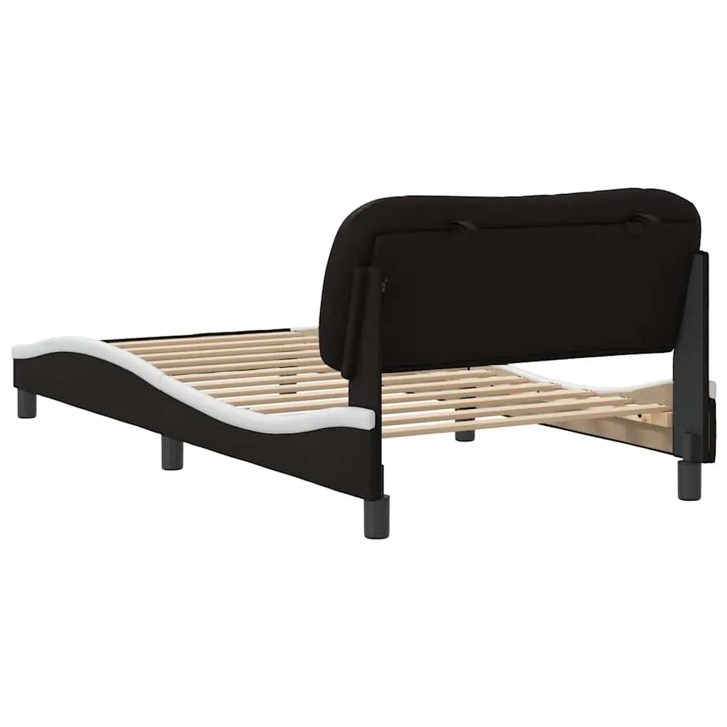 King Single Bed Frame Faux Leather White Black 107x203cm