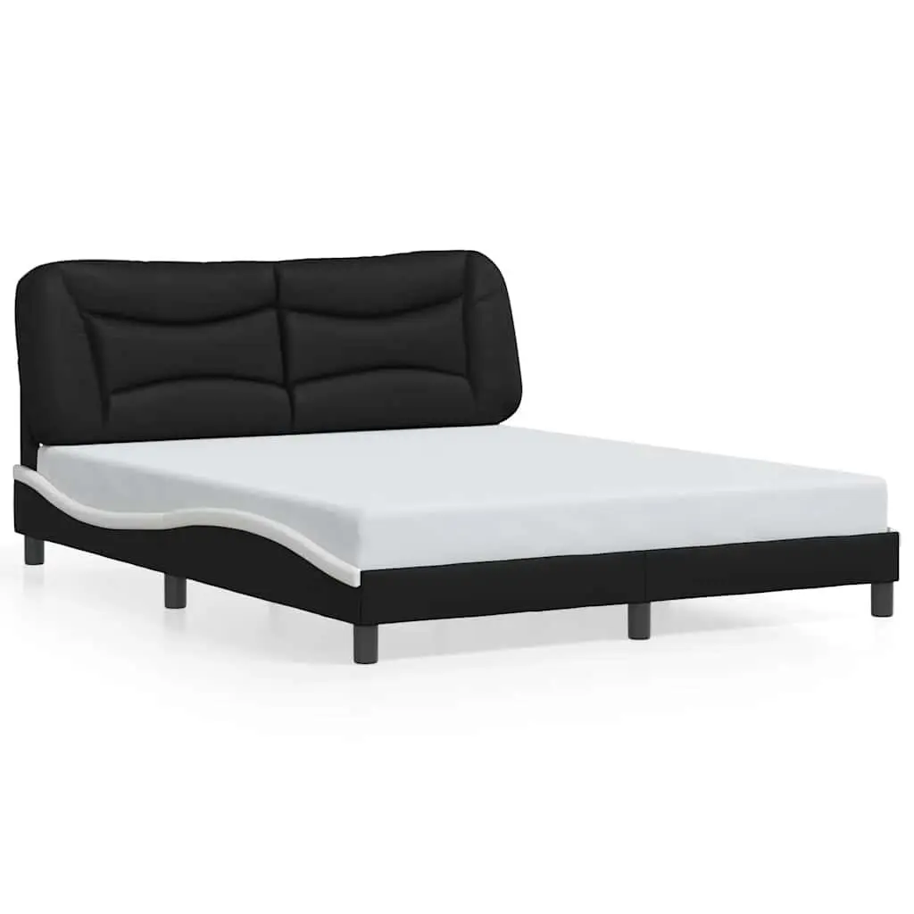 Queen Bed Frame with Headboard White Faux Leather Modern Bedroom Furniture