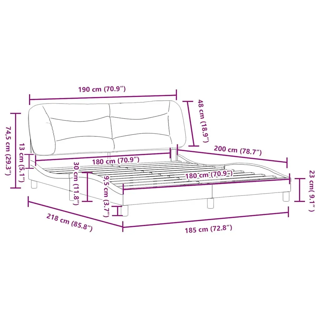 King Bed Frame Faux Leather Cushioned Headboard 180x200cm Black