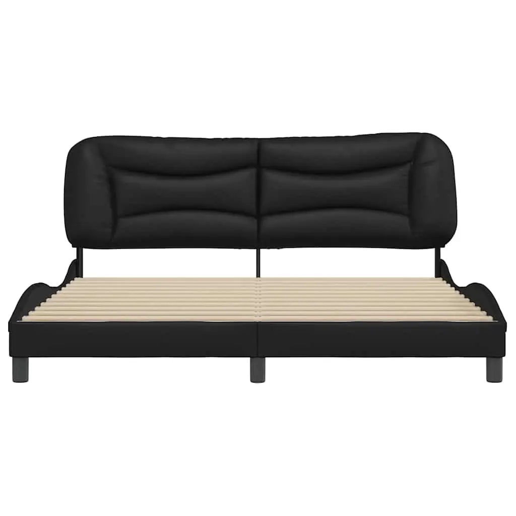 King Bed Frame Faux Leather Cushioned Headboard 180x200cm Black