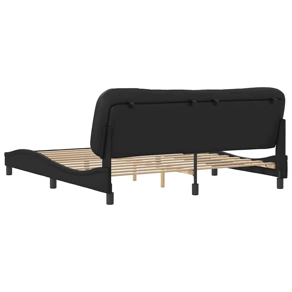 King Bed Frame Faux Leather Cushioned Headboard 180x200cm Black