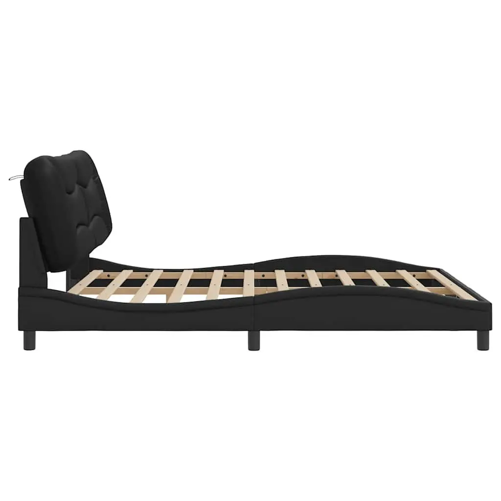 King Bed Frame Faux Leather Cushioned Headboard 180x200cm Black