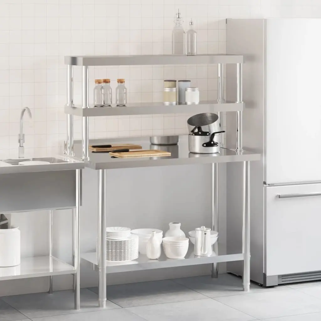 Stainless Steel Kitchen Work Table with Overshelf 110x55x150cm Prep Station