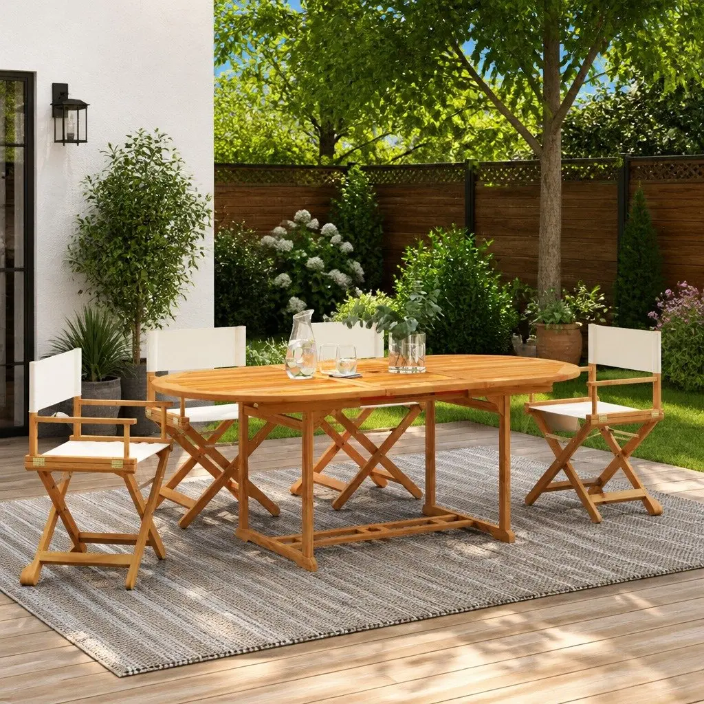 Folding Garden Chairs Set of 4 Outdoor Seating Camping Lounge Chair Cream