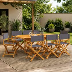 Set of 8 Grey Fabric Outdoor Folding Chairs