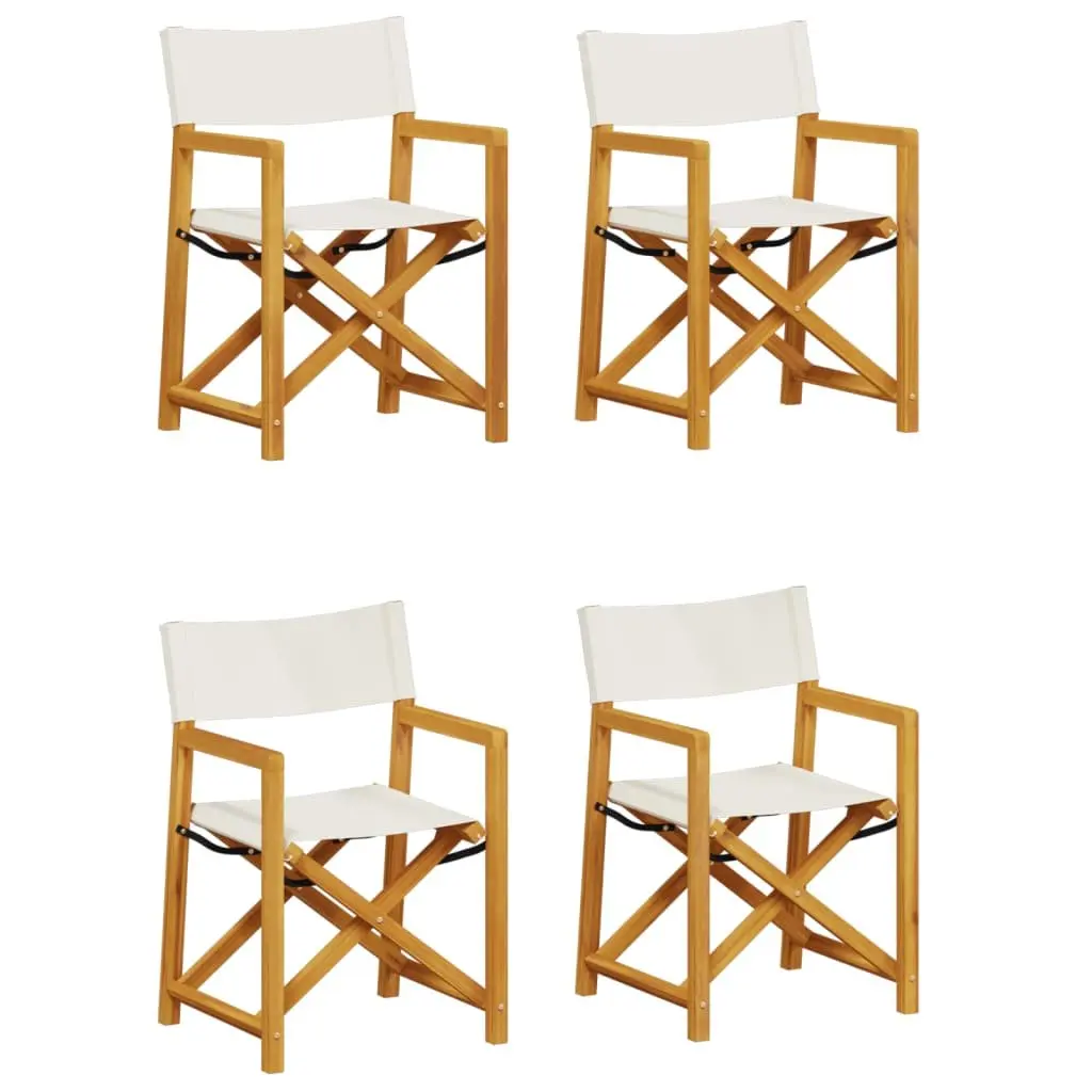 Folding Garden Chairs Lightweight Cream Fabric Acacia Wood Frame 4 Piece Set