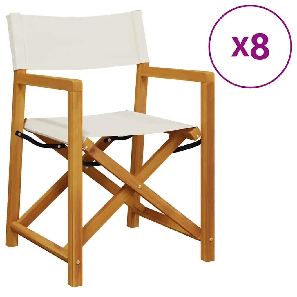 Folding Garden Chairs Set of 8 Cream Fabric Lightweight Sturdy Acacia Wood Frame