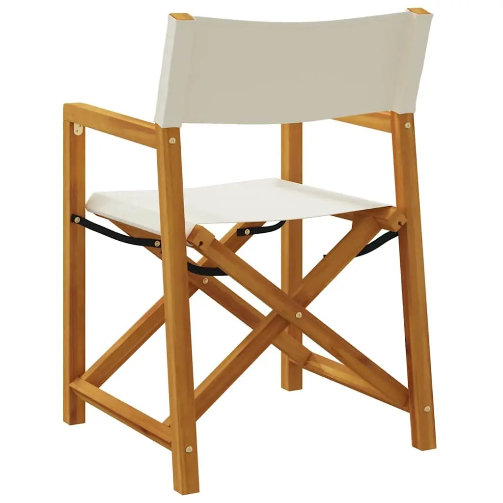 Folding Garden Chairs Set of 8 Cream Fabric Lightweight Sturdy Acacia Wood Frame