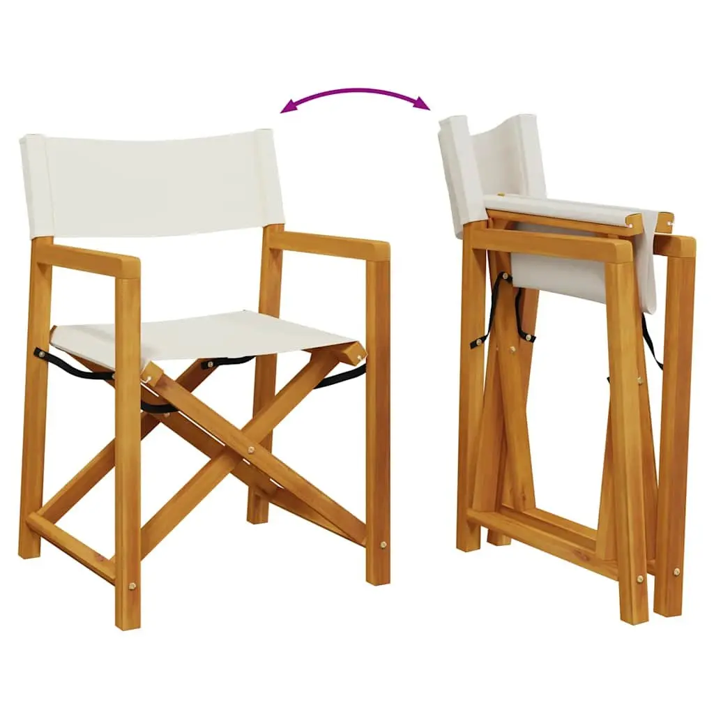 Folding Garden Chairs Set of 8 Cream Fabric Lightweight Sturdy Acacia Wood Frame