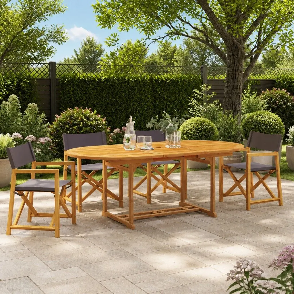 Folding Garden Chairs Lightweight Grey Fabric Set of 4 Outdoor Seating