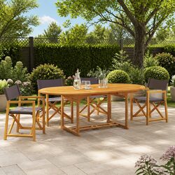 Folding Garden Chairs Set of 4 Outdoor Seating Grey Fabric Camping Lounge