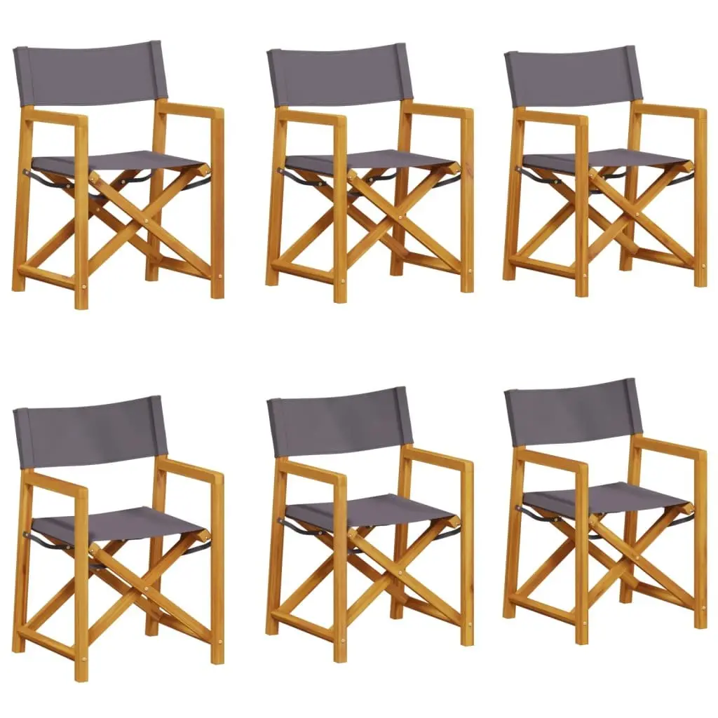 Folding Garden Chairs Set of 6 Grey Fabric Acacia Wood Frame