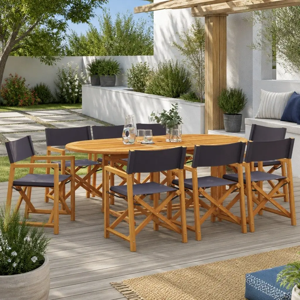 Folding Garden Chairs Set of 8 Dark Grey Fabric Director Style