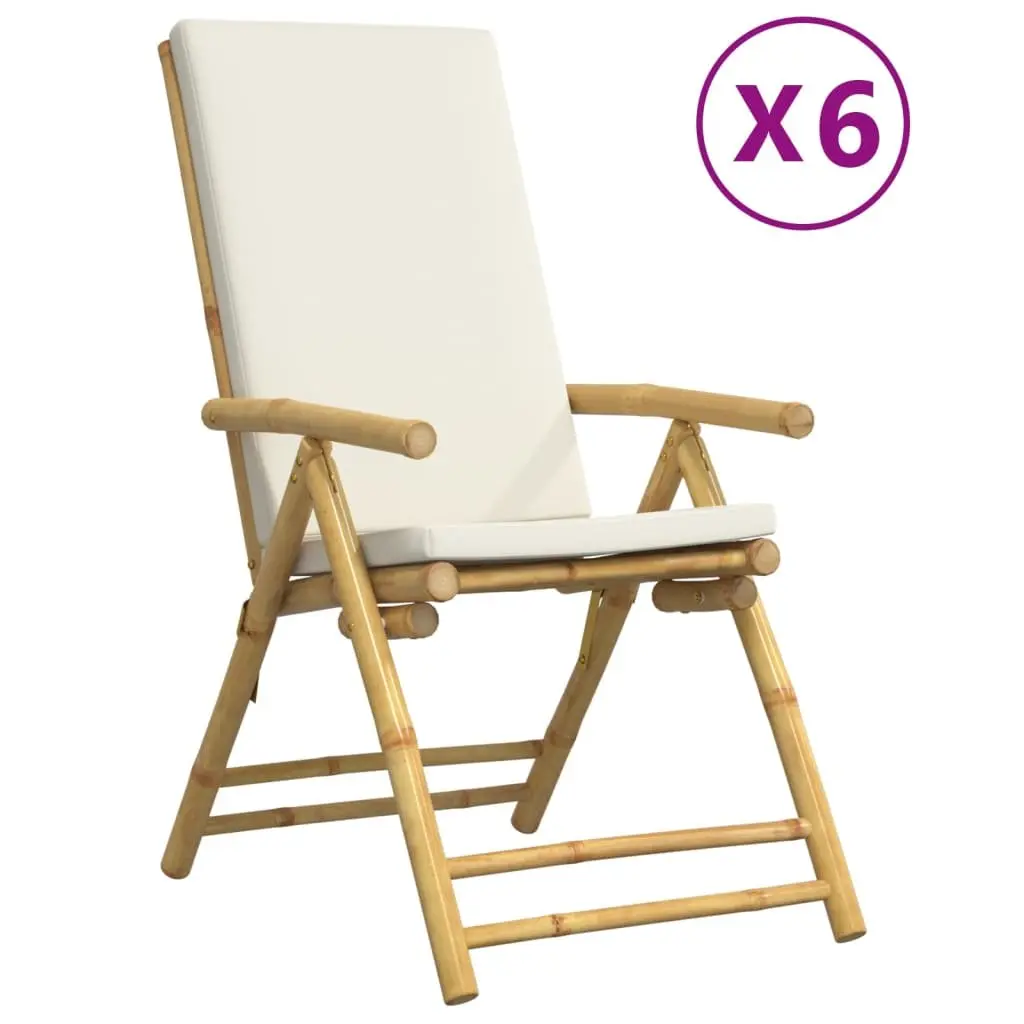 Outdoor Reclining Chair 6 Piece Folding Garden Seating Set with Cushions Bamboo