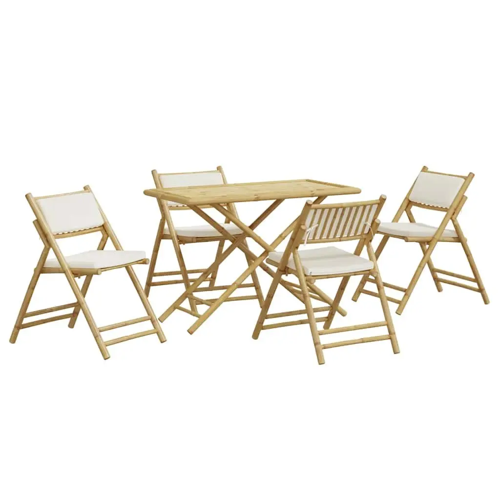 Bistro Set 5 Piece Folding Bamboo Garden Furniture with Cushions Brown
