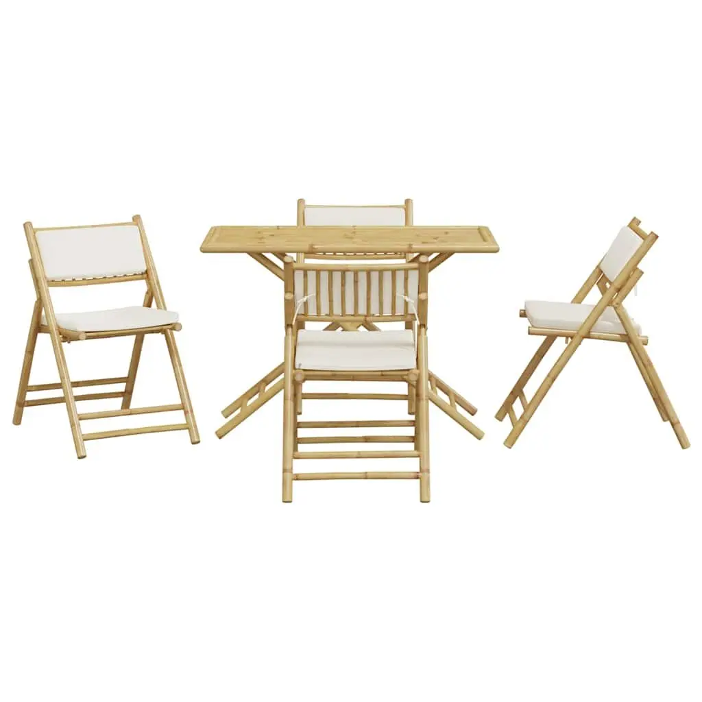 Bistro Set 5 Piece Folding Bamboo Garden Furniture with Cushions Brown