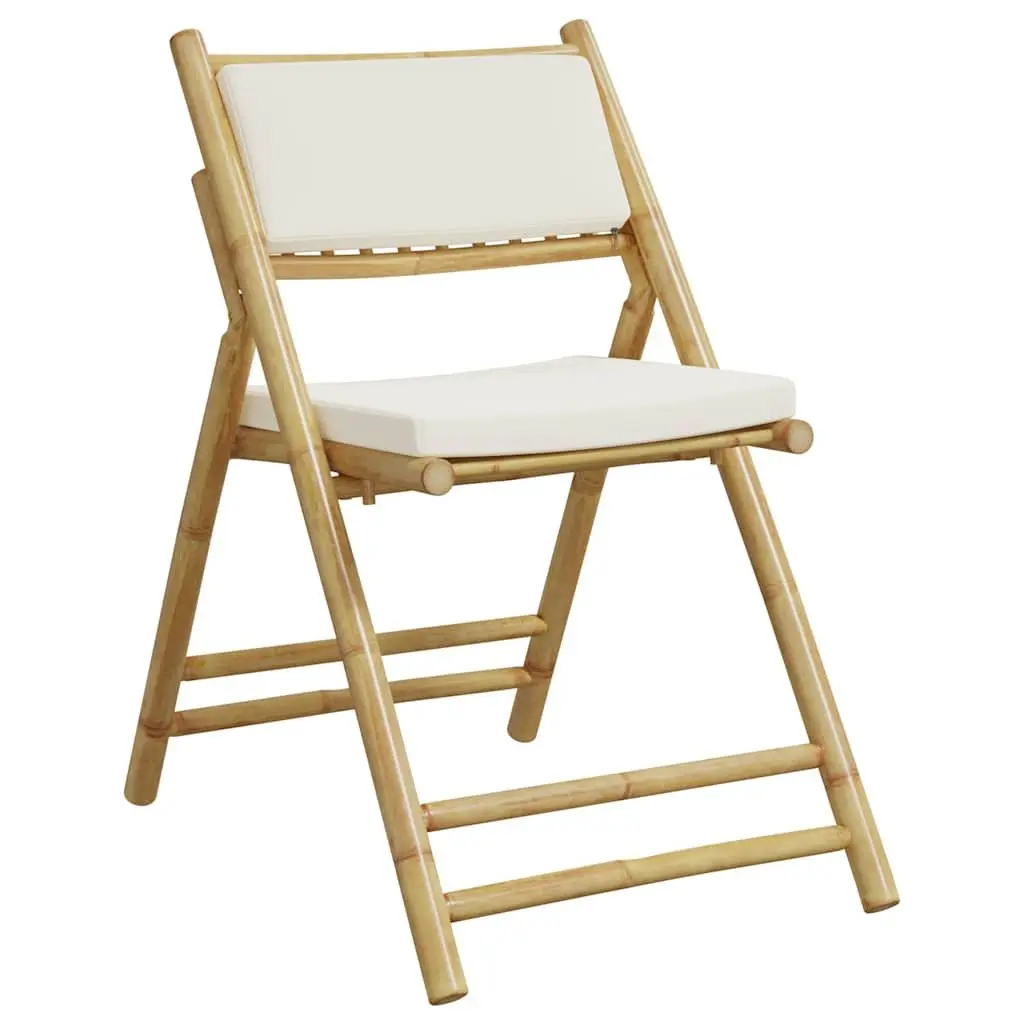 Bistro Set 5 Piece Folding Bamboo Garden Furniture with Cushions Brown