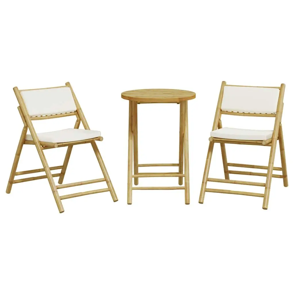 Folding Bistro Set Bamboo Frame Padded Cushions 3 Piece