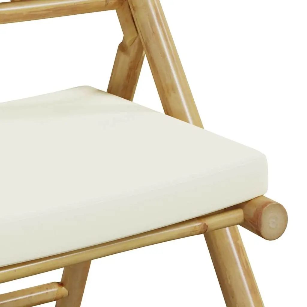 Folding Bistro Set Bamboo Frame Padded Cushions 3 Piece