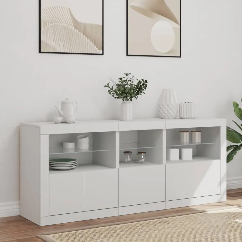 White Sideboard with RGB LED Lights Modern Storage Cabinet 162x37x67cm