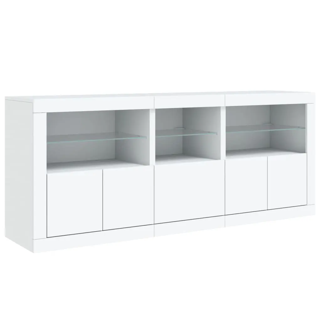 White Sideboard with RGB LED Lights Modern Storage Cabinet 162x37x67cm