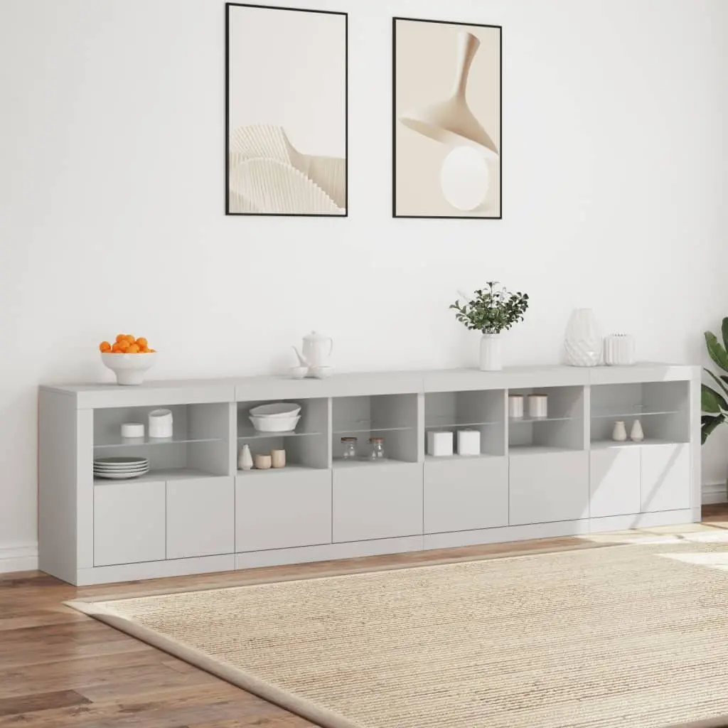 White Sideboard with RGB LED Lights Modern Storage Cabinet 283x37x67 cm