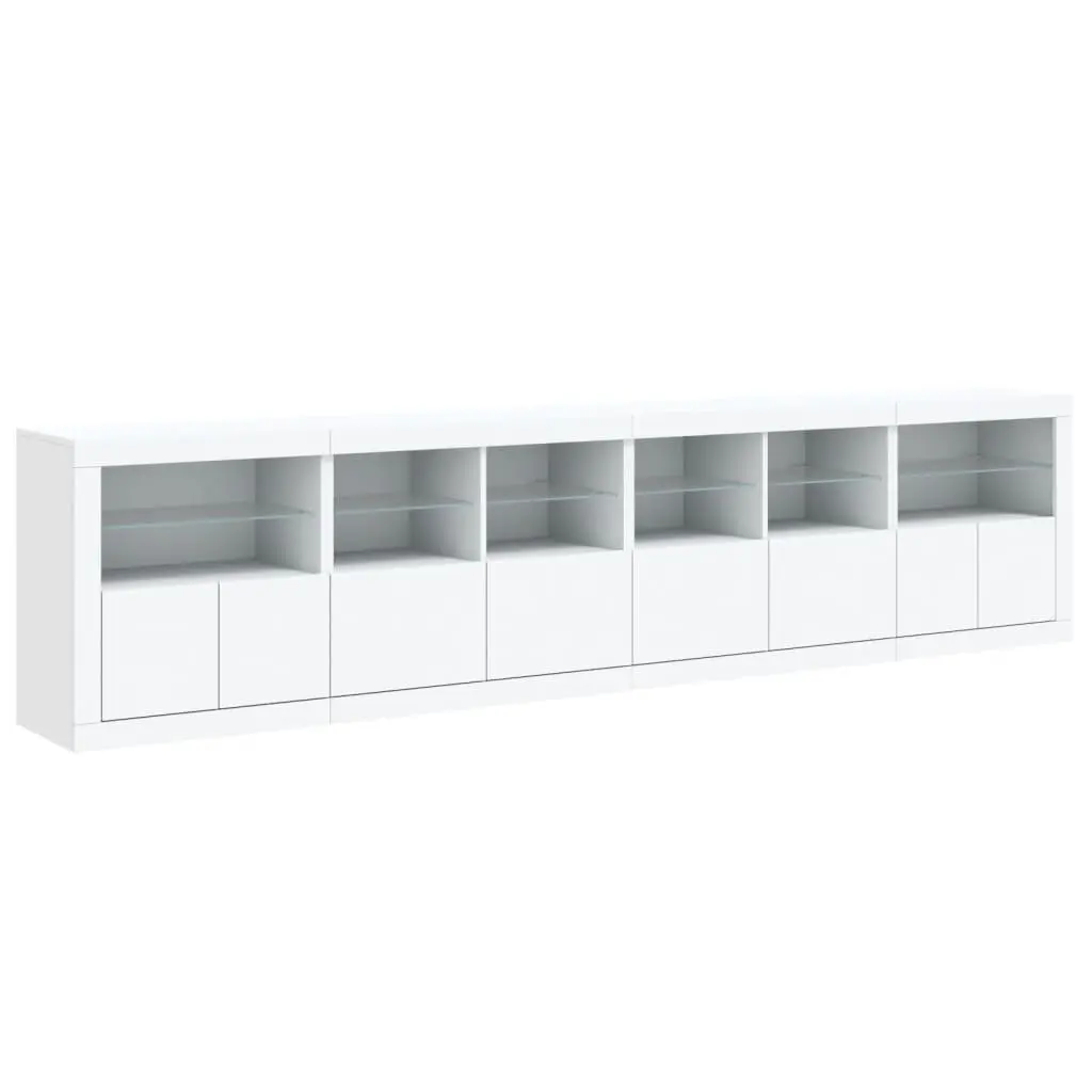 White Sideboard with RGB LED Lights Modern Storage Cabinet 283x37x67 cm