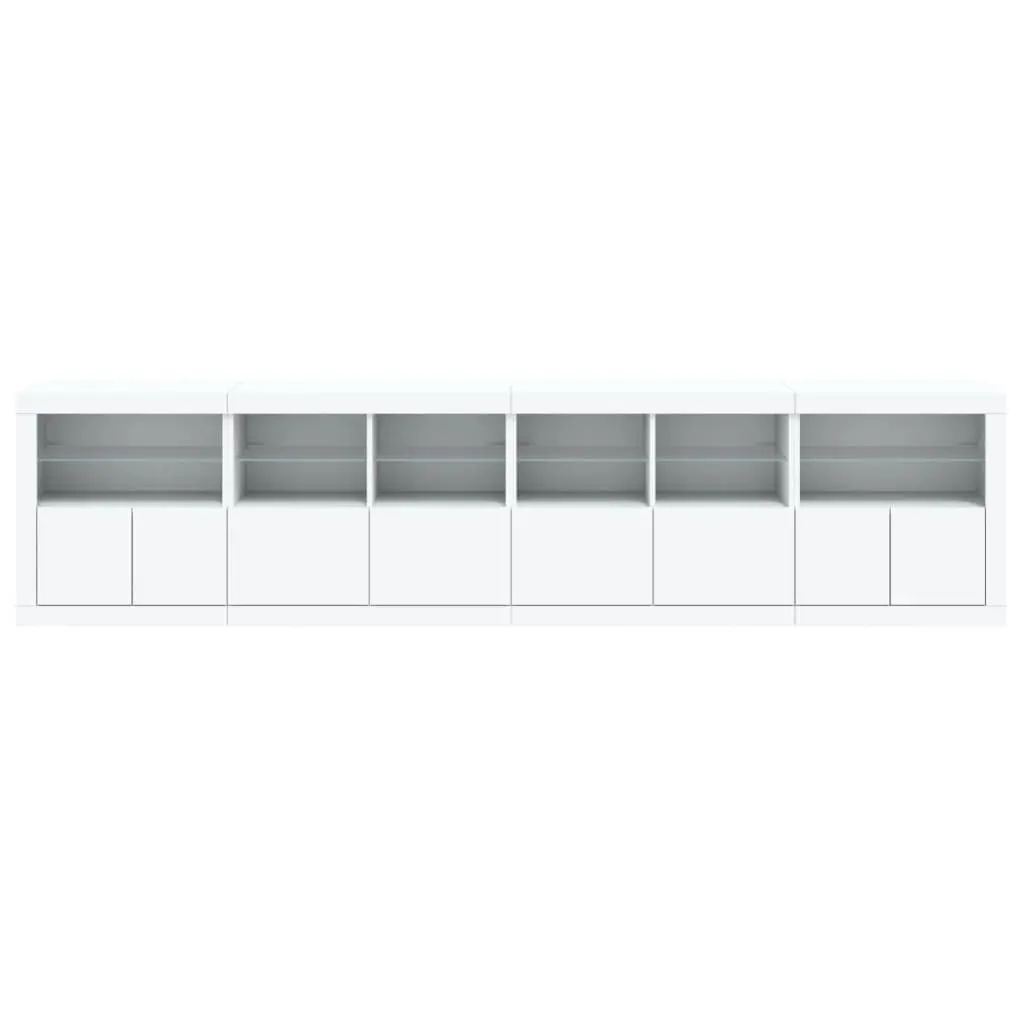White Sideboard with RGB LED Lights Modern Storage Cabinet 283x37x67 cm