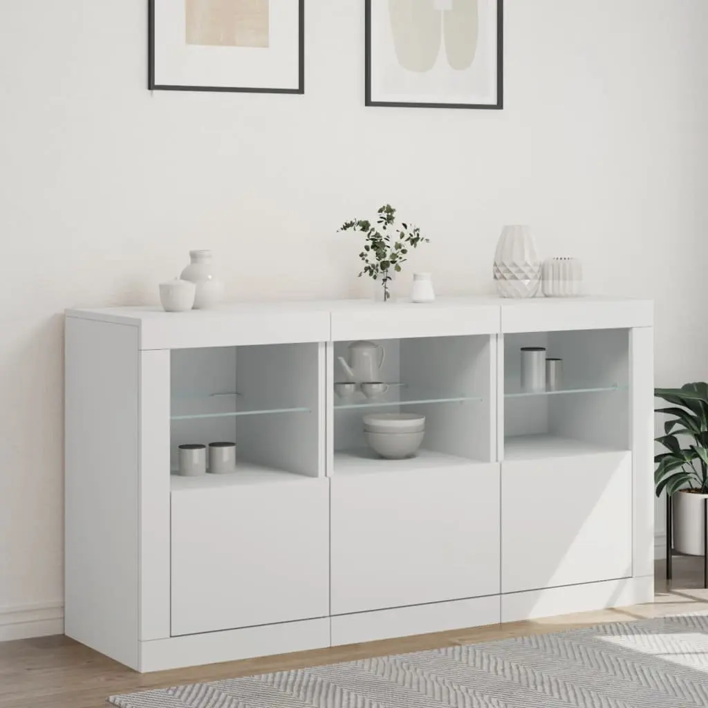 Sideboard with RGB LED Lights Modern White Storage Cabinet 123L x 37D x 67H cm