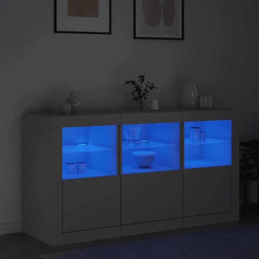 Sideboard with RGB LED Lights Modern White Storage Cabinet 123L x 37D x 67H cm