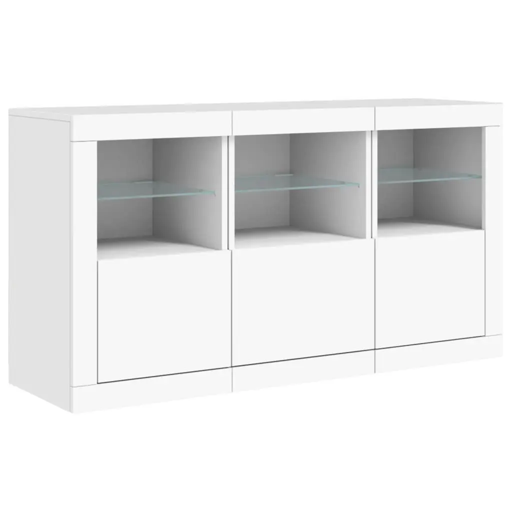 Sideboard with RGB LED Lights Modern White Storage Cabinet 123L x 37D x 67H cm