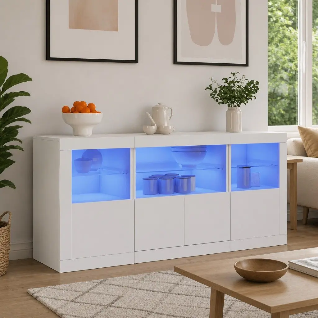 White Sideboard with RGB LED Lights 142.5x37x67cm