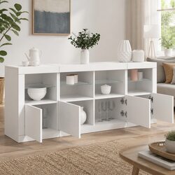 White Sideboard with RGB LED Lights Modern Storage Cabinet Buffet 163x37x67cm