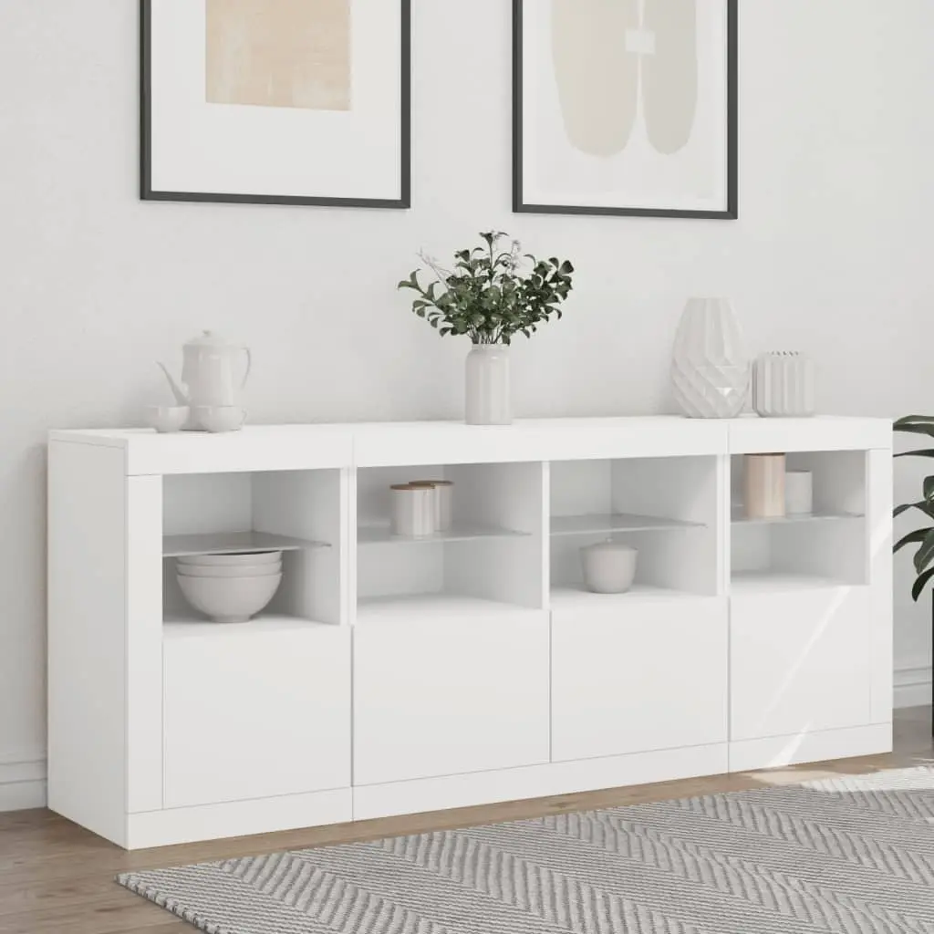 White Sideboard with RGB LED Lights Modern Storage Cabinet 163x37x67cm