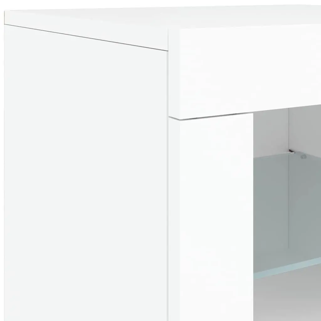 White Sideboard Modern Storage Cabinet with RGB LED Lights 142.5 x 37 x 67 cm