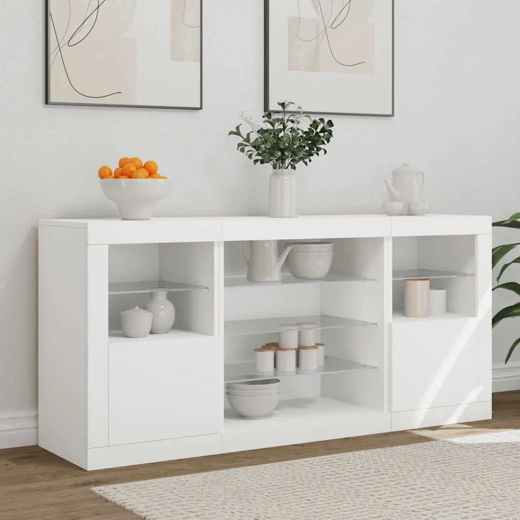 White Sideboard Modern Storage Cabinet with RGB LED Lights 142.5 x 37 x 67 cm