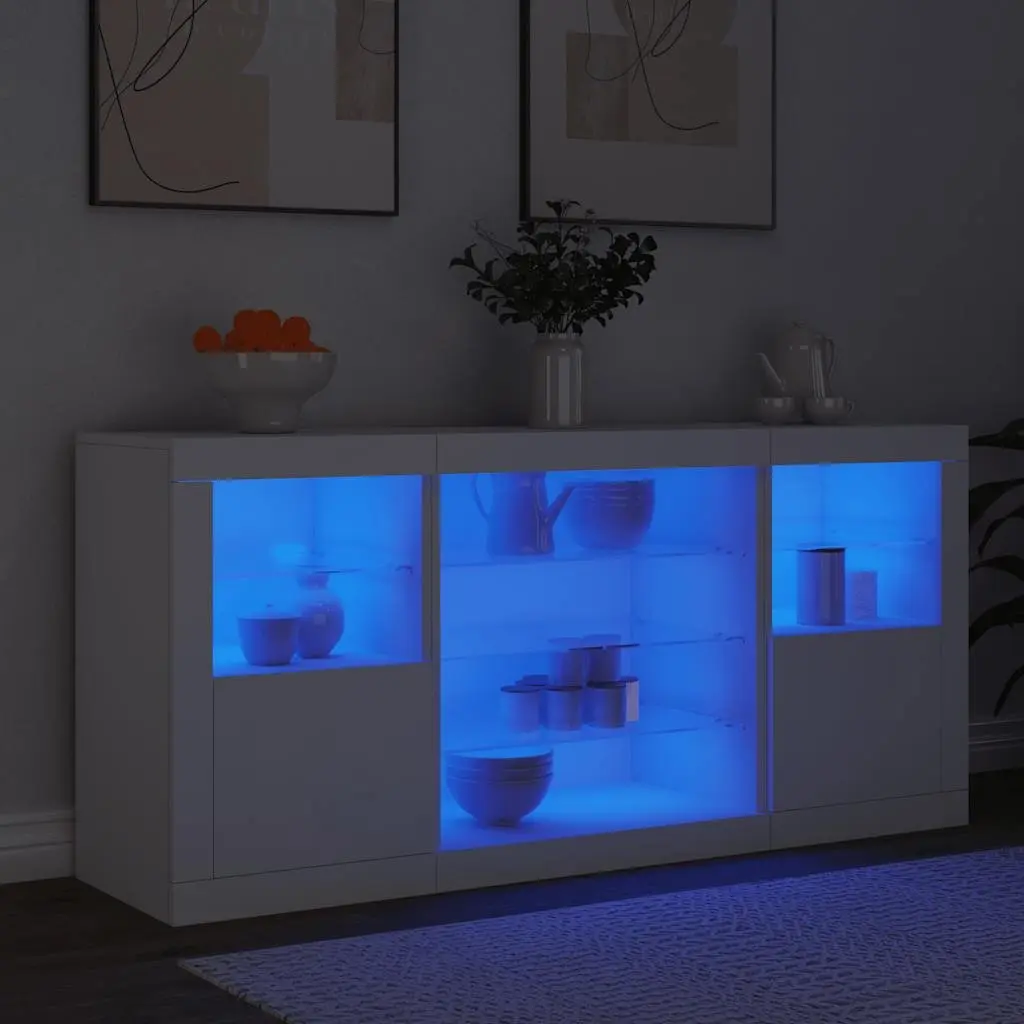 White Sideboard Modern Storage Cabinet with RGB LED Lights 142.5 x 37 x 67 cm