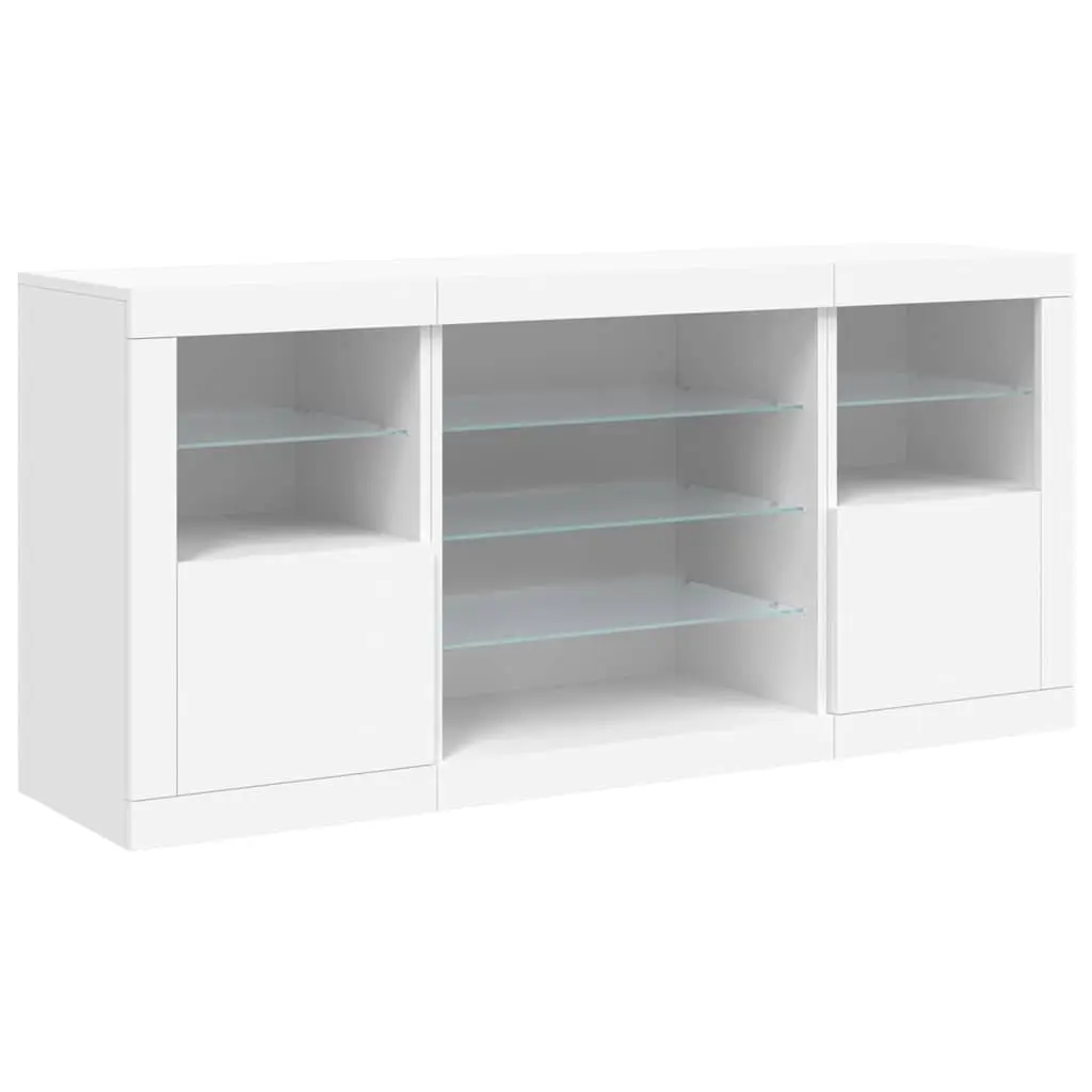 White Sideboard Modern Storage Cabinet with RGB LED Lights 142.5 x 37 x 67 cm
