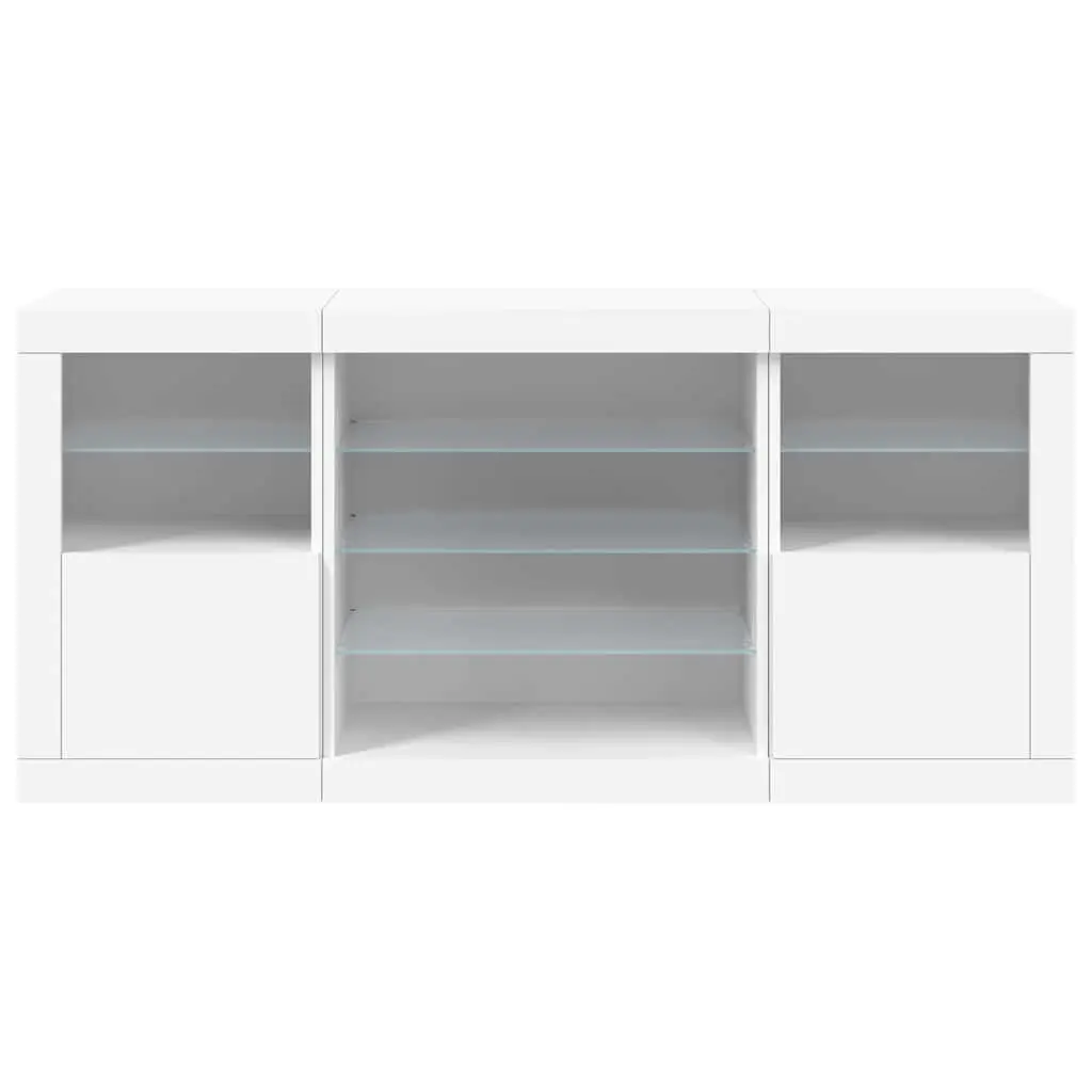 White Sideboard Modern Storage Cabinet with RGB LED Lights 142.5 x 37 x 67 cm
