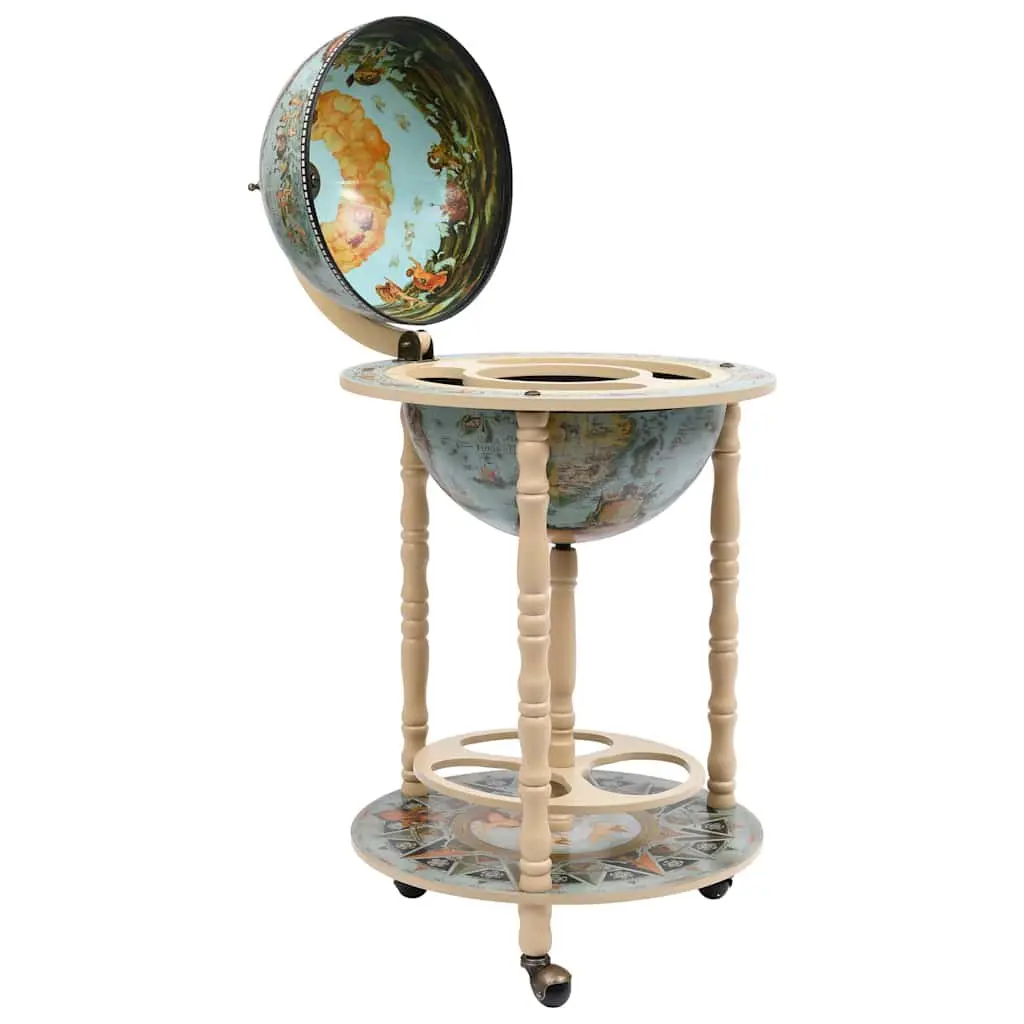 Globe Bar Wine Stand Mobile Storage Bottle Glass Holder with Wheels Blue