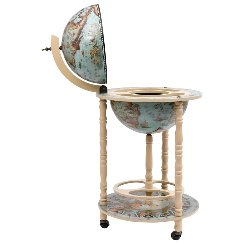Globe Bar Wine Stand Mobile Storage Bottle Glass Holder with Wheels Blue