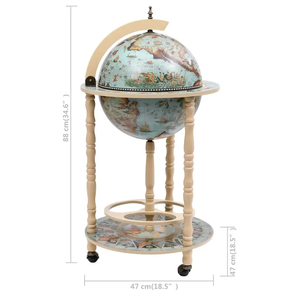 Globe Bar Wine Stand Mobile Storage Bottle Glass Holder with Wheels Blue