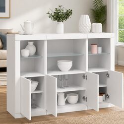 Sideboards with RGB LED Lights 3 Pieces White Storage Cabinet Buffet Furniture