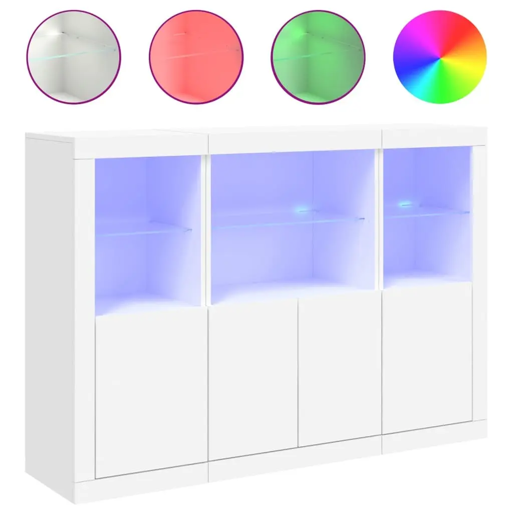 Sideboards with RGB LED Lights 3 Pieces White Storage Cabinet Buffet Furniture