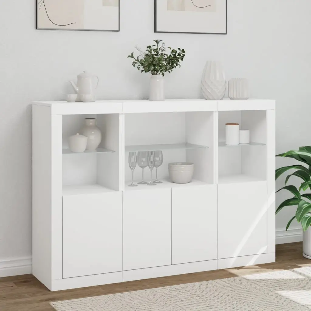 Sideboards with RGB LED Lights 3 Pieces White Storage Cabinet Buffet Furniture