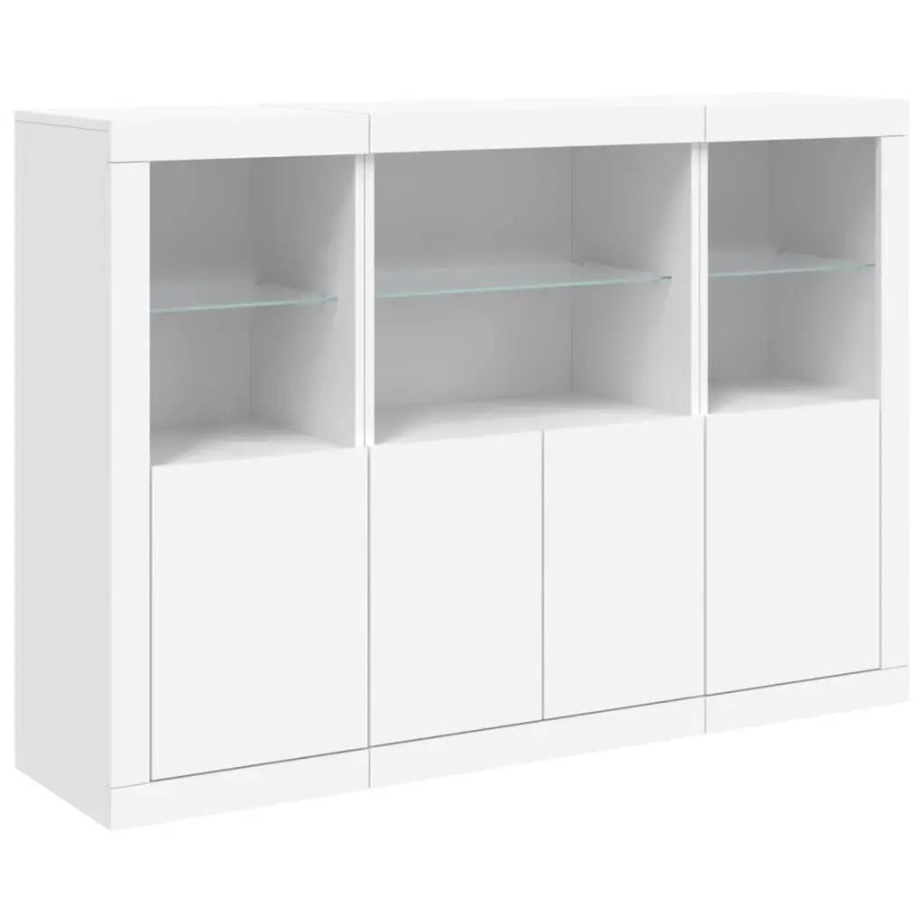 Sideboards with RGB LED Lights 3 Pieces White Storage Cabinet Buffet Furniture