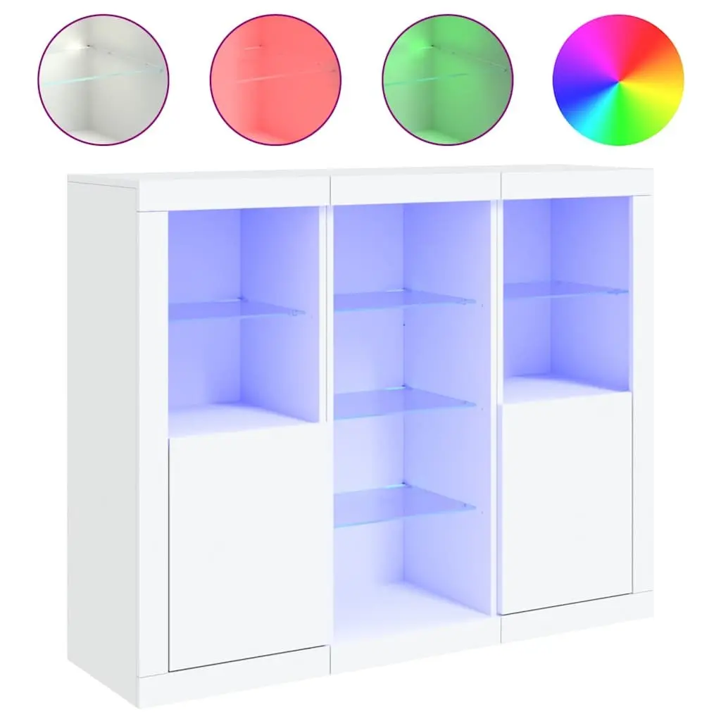 Sideboard Cabinets RGB LED Lights White Storage Furniture 3 Piece Set