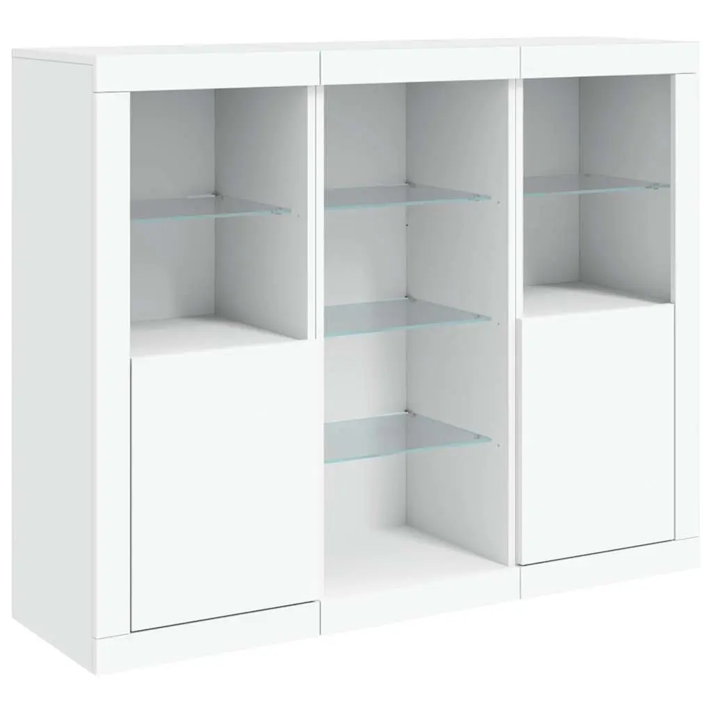 Sideboard Cabinets RGB LED Lights White Storage Furniture 3 Piece Set