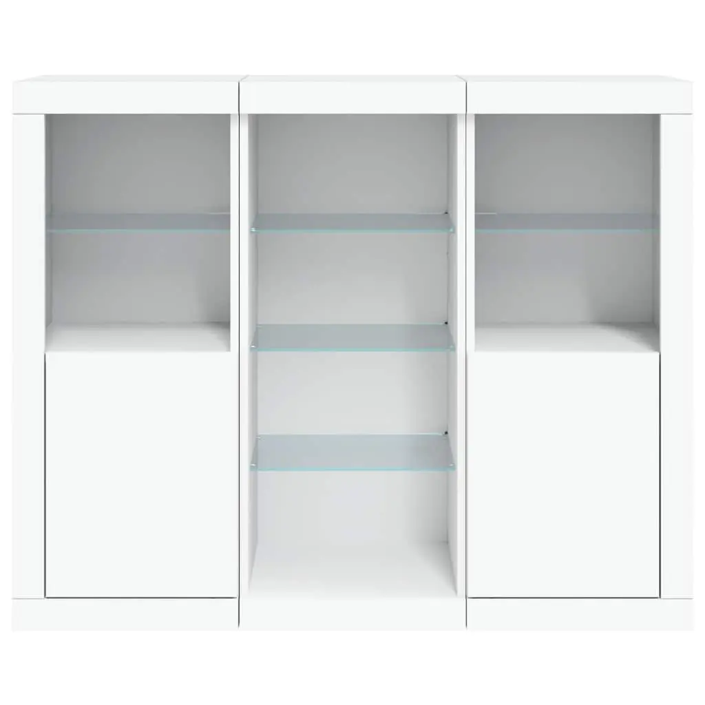 Sideboard Cabinets RGB LED Lights White Storage Furniture 3 Piece Set