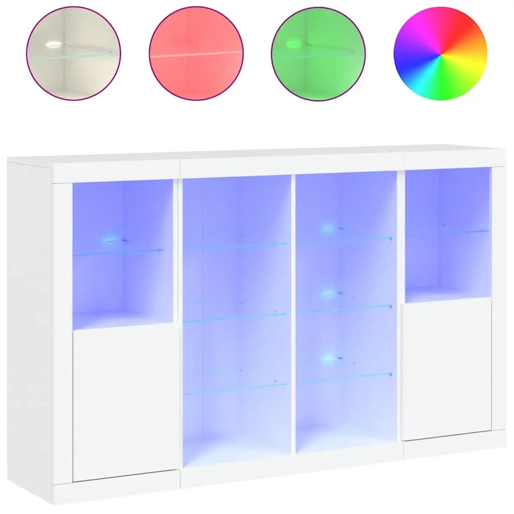Sideboards with RGB LED Lights 3 Piece Set White Engineered Wood Storage Cabinets
